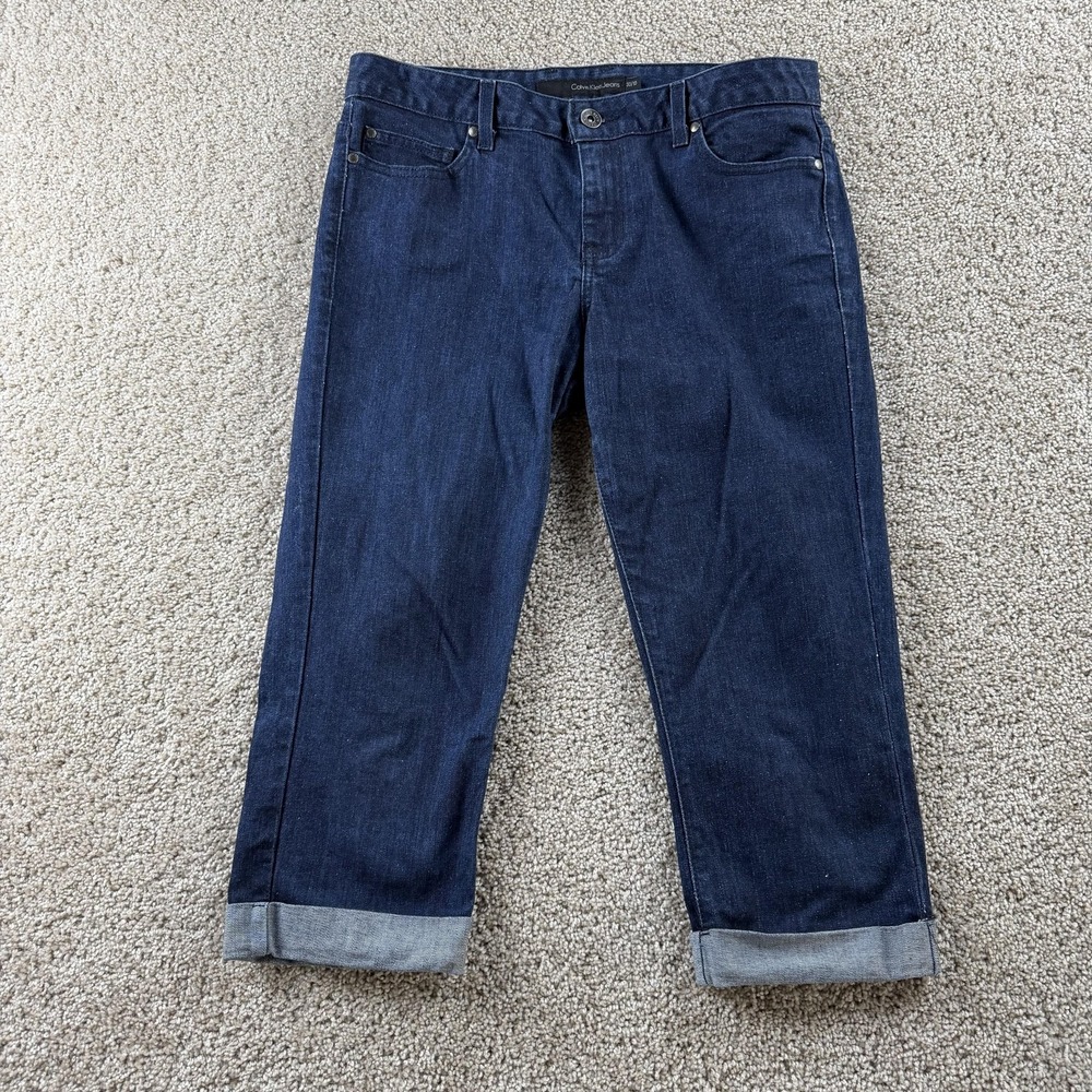 Y2K Calvin Klein Capri Jeans Womens 10 Dark Wash Blue Regular Stretch Denim